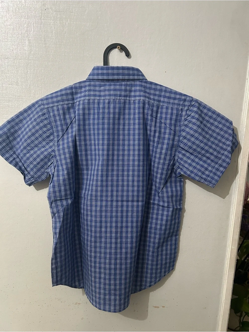 Ralph Lauren Boys Blue Plaid Short Sleeve Button-Down Shirt with Red Pony